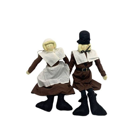 Pilgrim Women man Plush Shelf Sitter Thanksgiving Doll Stuffed Set of 2 Boy Girl - Picture 1 of 3